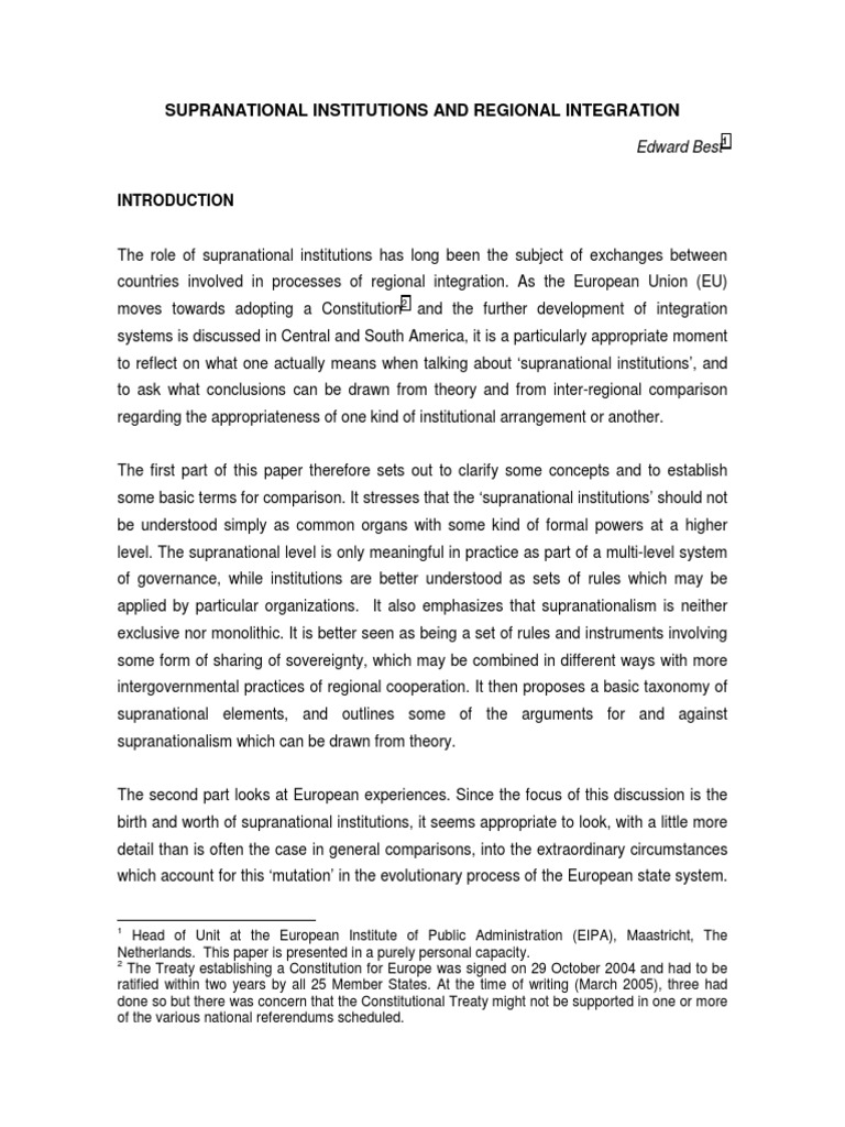 Supranational Cooperation and Integration